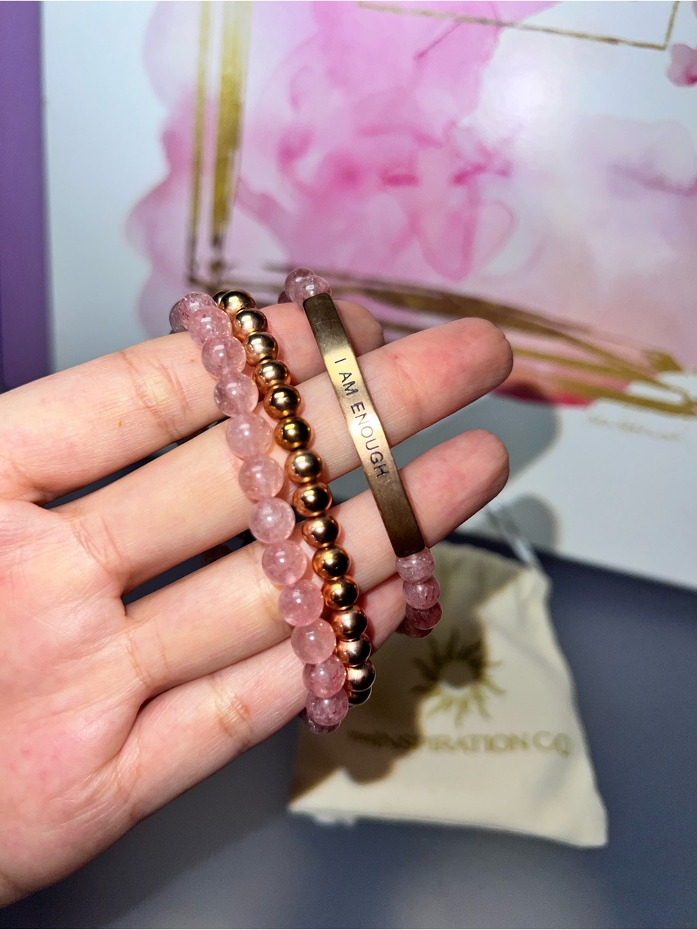 The Inspiration Co. Hope Collection Pink Quartz Small Bracelet Set - Picture 2 of 4
